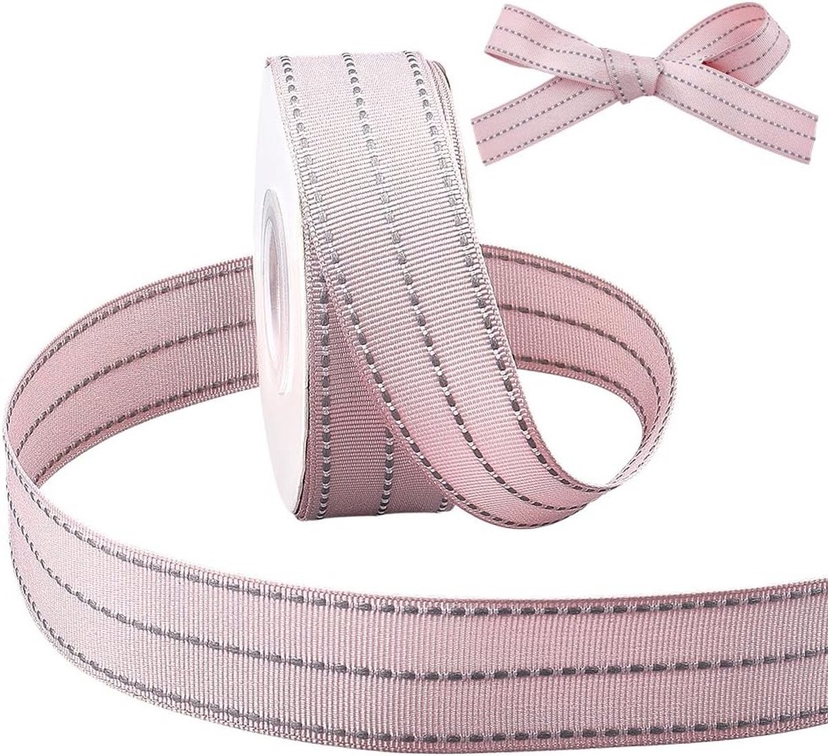 9 m ripslint met genaaide randen, 2,5 cm breed gestreept knutselband voor geschenken, Valentijnsdag, bruiloften en feestdagen