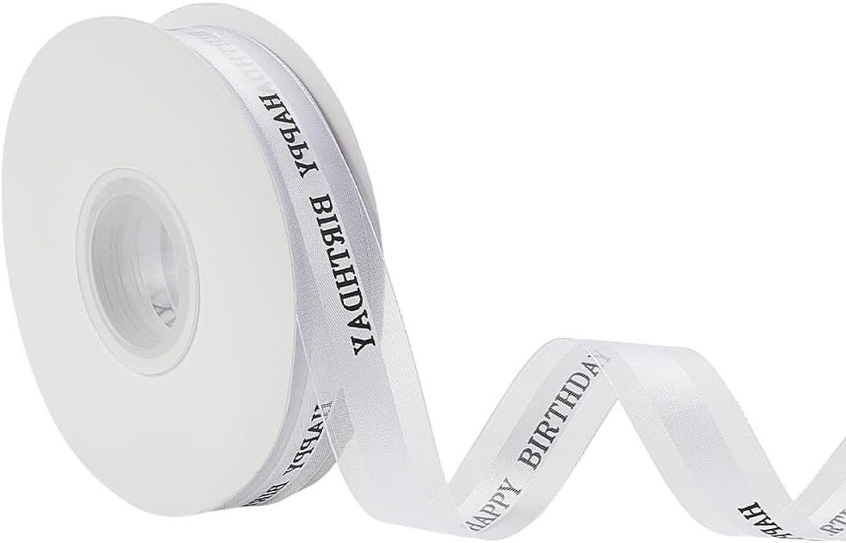 100m Happy Birthday Chiffon Ribbon - 2.2cm Chiffon Satin Lint voor Cadeauverpakking, Verjaardagsdecoratie en DIY Craft Bloemen en Strikken