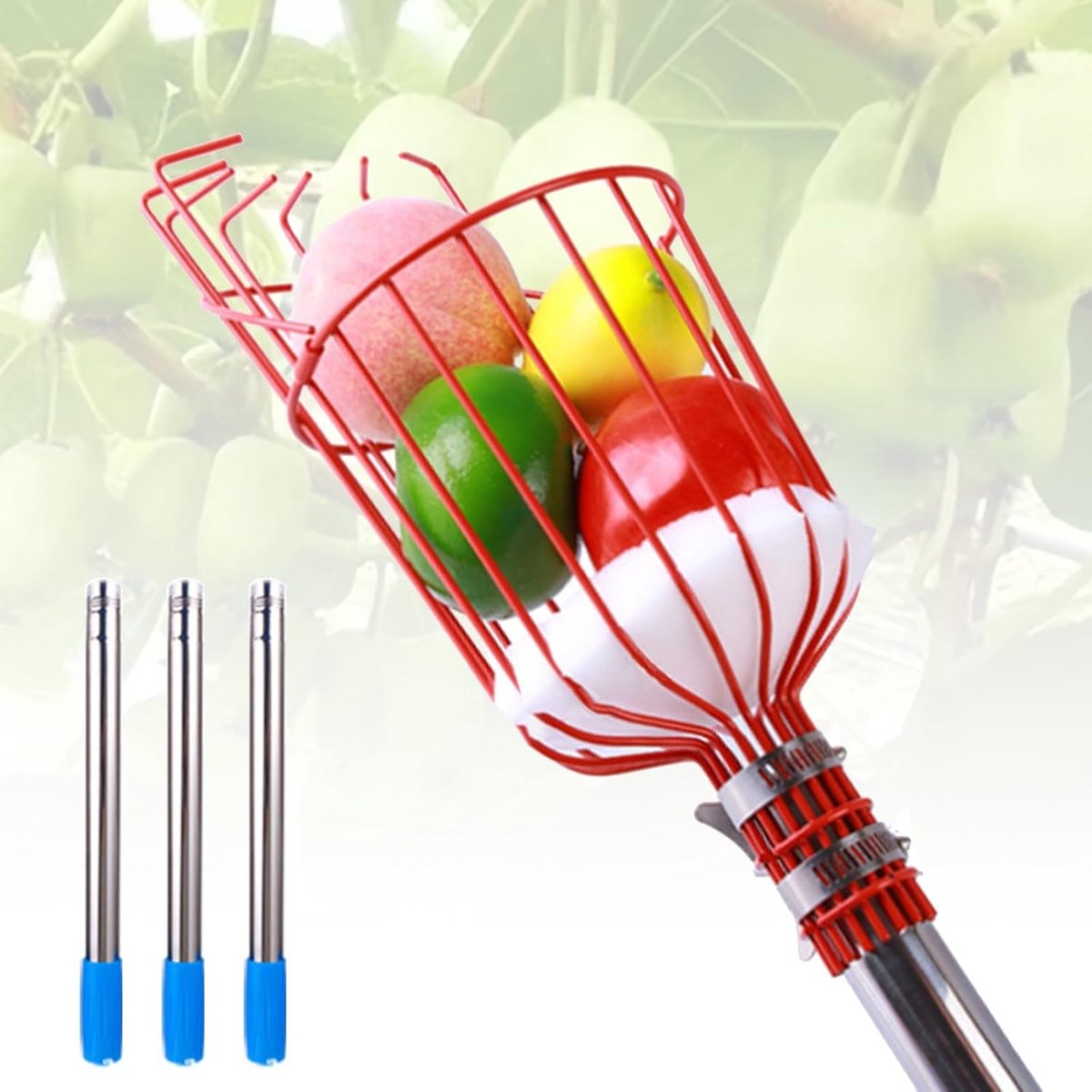Fruitplukstok - Fruitverzamelaar - Fruit oogsten - Verstelbare lengte - Tot 3.6 meter - Zilver