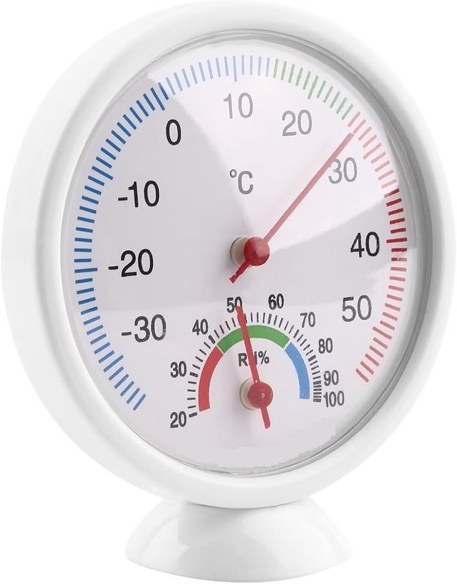 Thermohygrometer - Temperatuur Vochtigheid Meter - Binnen Buiten Meten - Draagbaar Groot Display - 80 mm Diameter - Wit