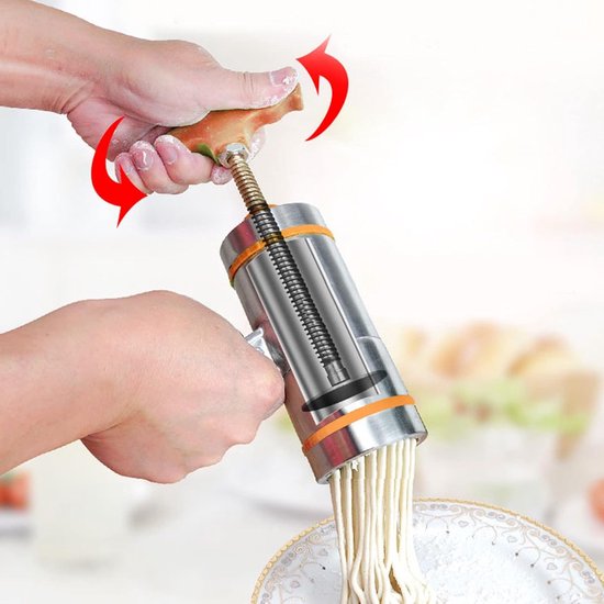 Handmatige Noodle Persmachine voor Thuis of Restaurant met 7 Mallen, RVS Pasta Maker voor Versgemaakte Noedels en Pasta — afbeelding 2