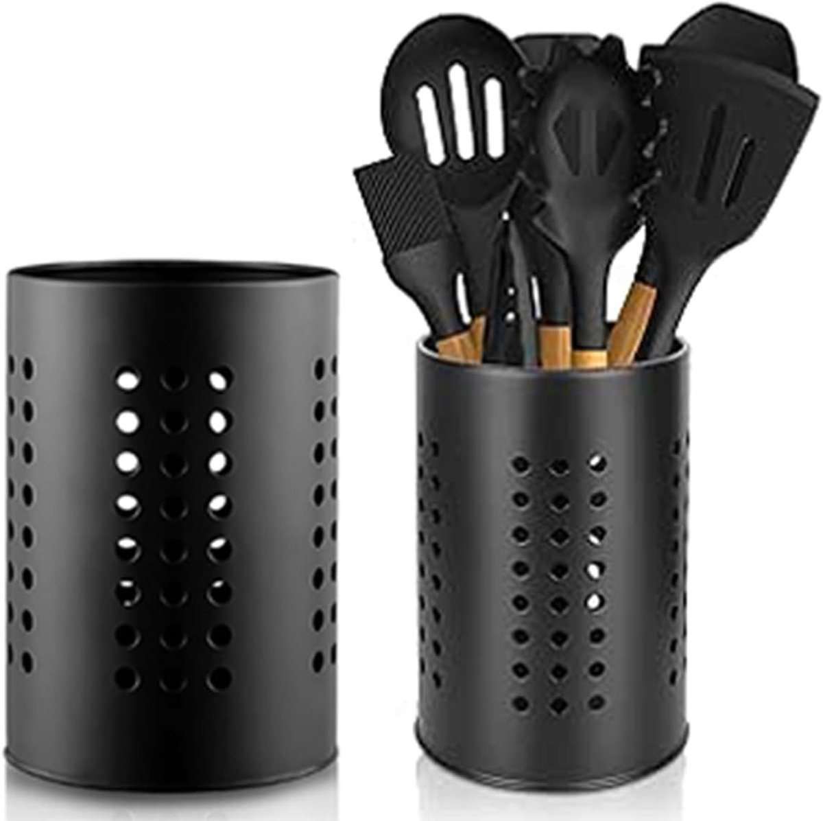 2 Delig Keukenbestek Organizer In Raster - Roestvrijstalen Uileg voor Lepels, Vorken en Messen - Stabiele Keukenlader met Handige Opslag - Elegant Zwart Design voor Modern Keukengerei