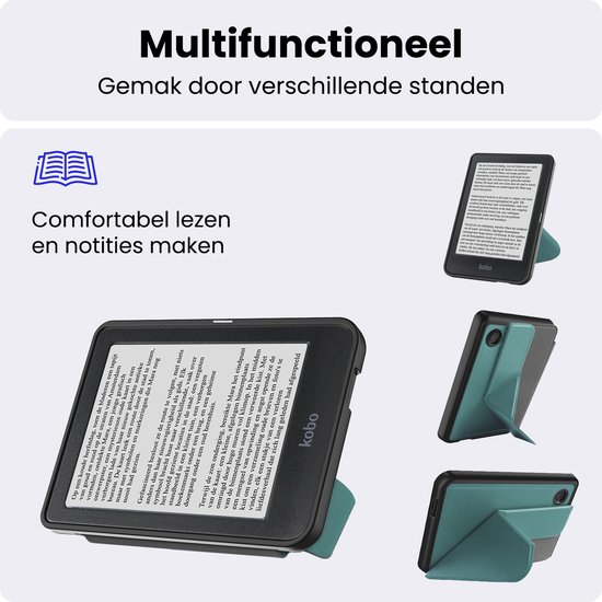 Hoes Geschikt voor Kobo Clara 2E - Luxe E-reader Trifold Case - Bescherm Hoesje Book Cover - Donkergroen — afbeelding 3