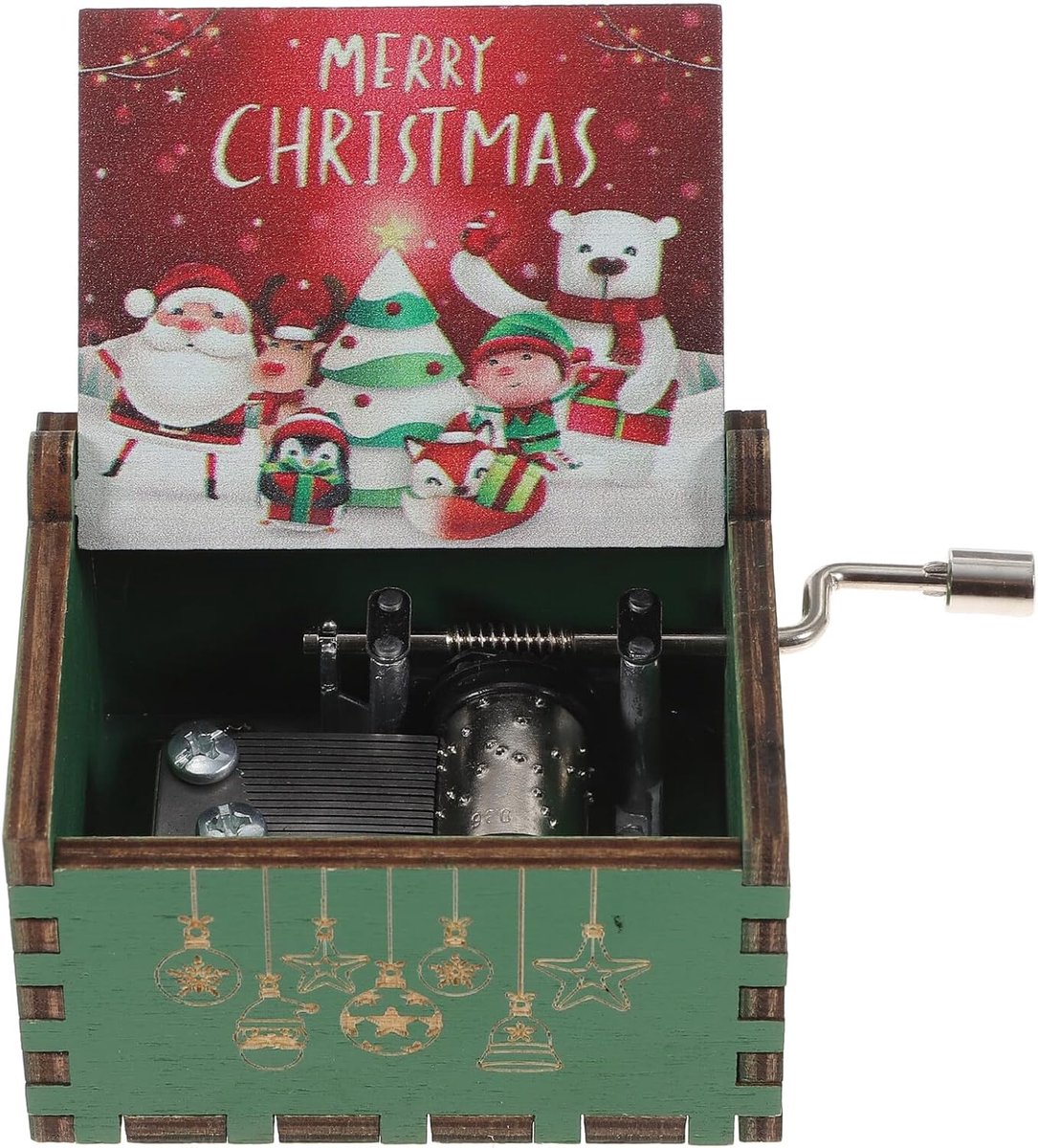 Kleine Houten Muziekdoos - Handcrank Decoratie - Tafel Versieren - Nauwkeurig Mechanisme - 64 x 52 cm - Groen