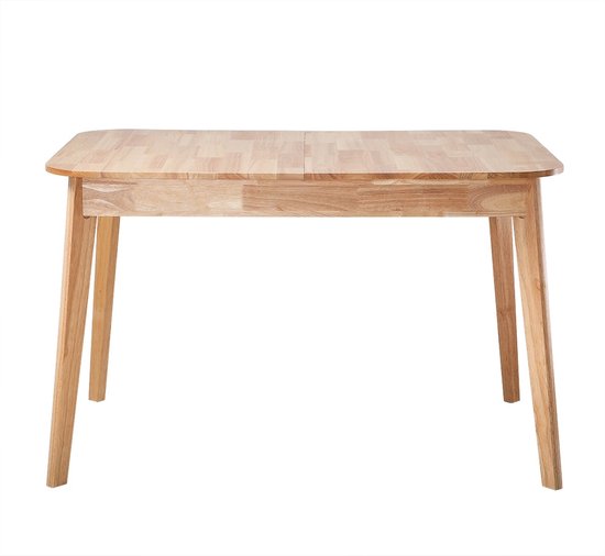 Uitschuifbare houten eettafel met lichtgekleurd blad, blanco.