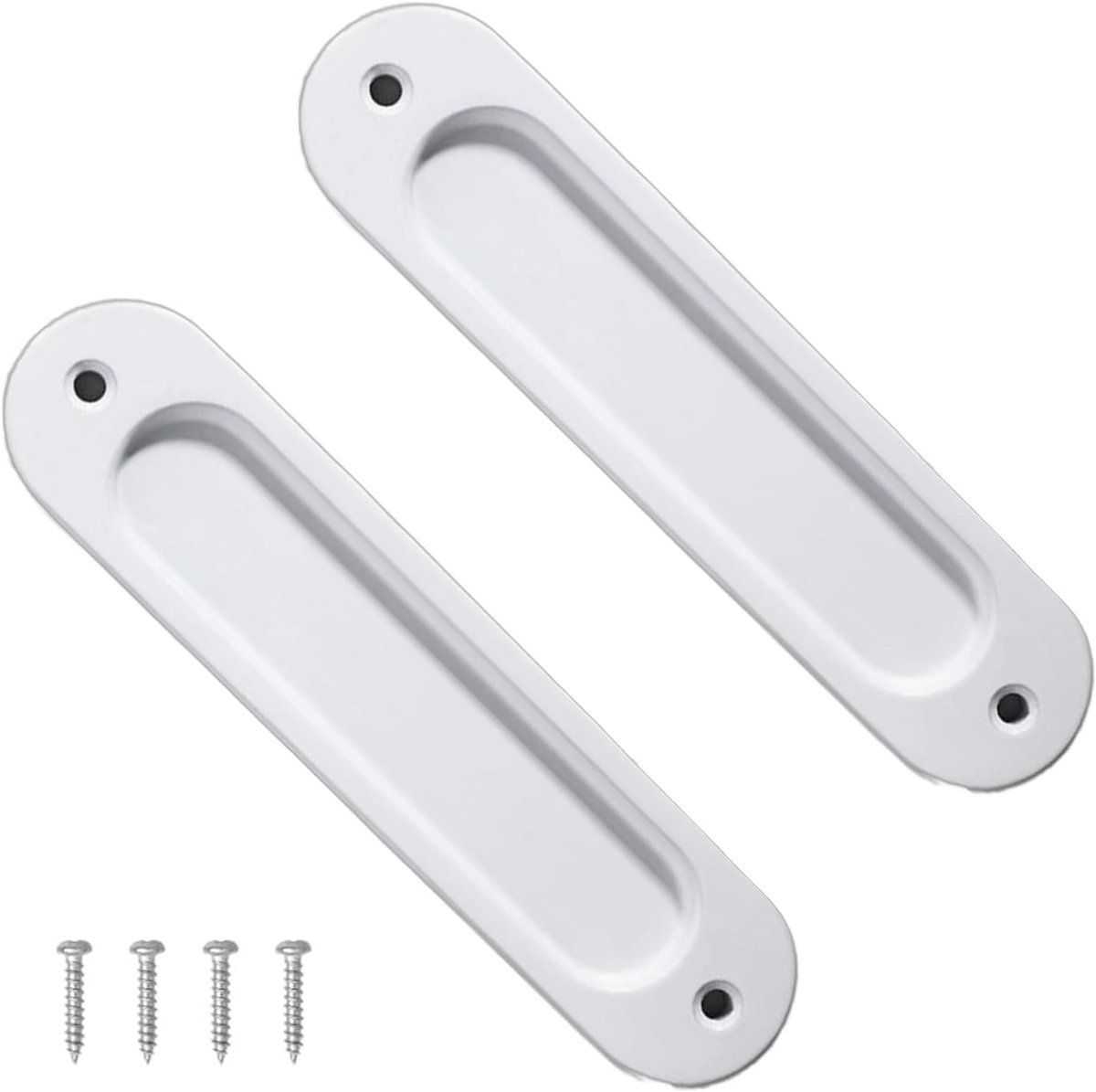 Set van 2 Ovale Schuifdeurgrepen – Vlakke Inbouwgrepen van Aluminiumlegering voor Schuifdeuren, Kasten en Lades – Wit, 148 mm, Duurzaam en Modern Design