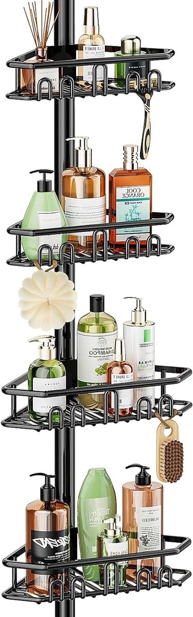 Telescopische Doucheplank met 4 Planken, Hoekplank voor Badkamer, Geen Boren Nodig voor Shampoo en Doucheaccessoires