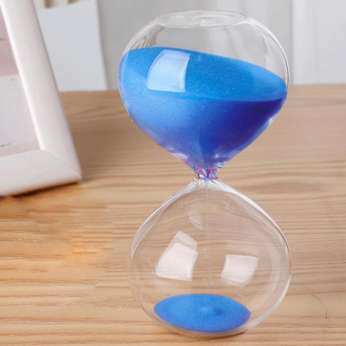 Zandloper Timer - Zandklok - Tijd Meten - Handgeblazen Glas - 14.5 cm Hoog - Blauw