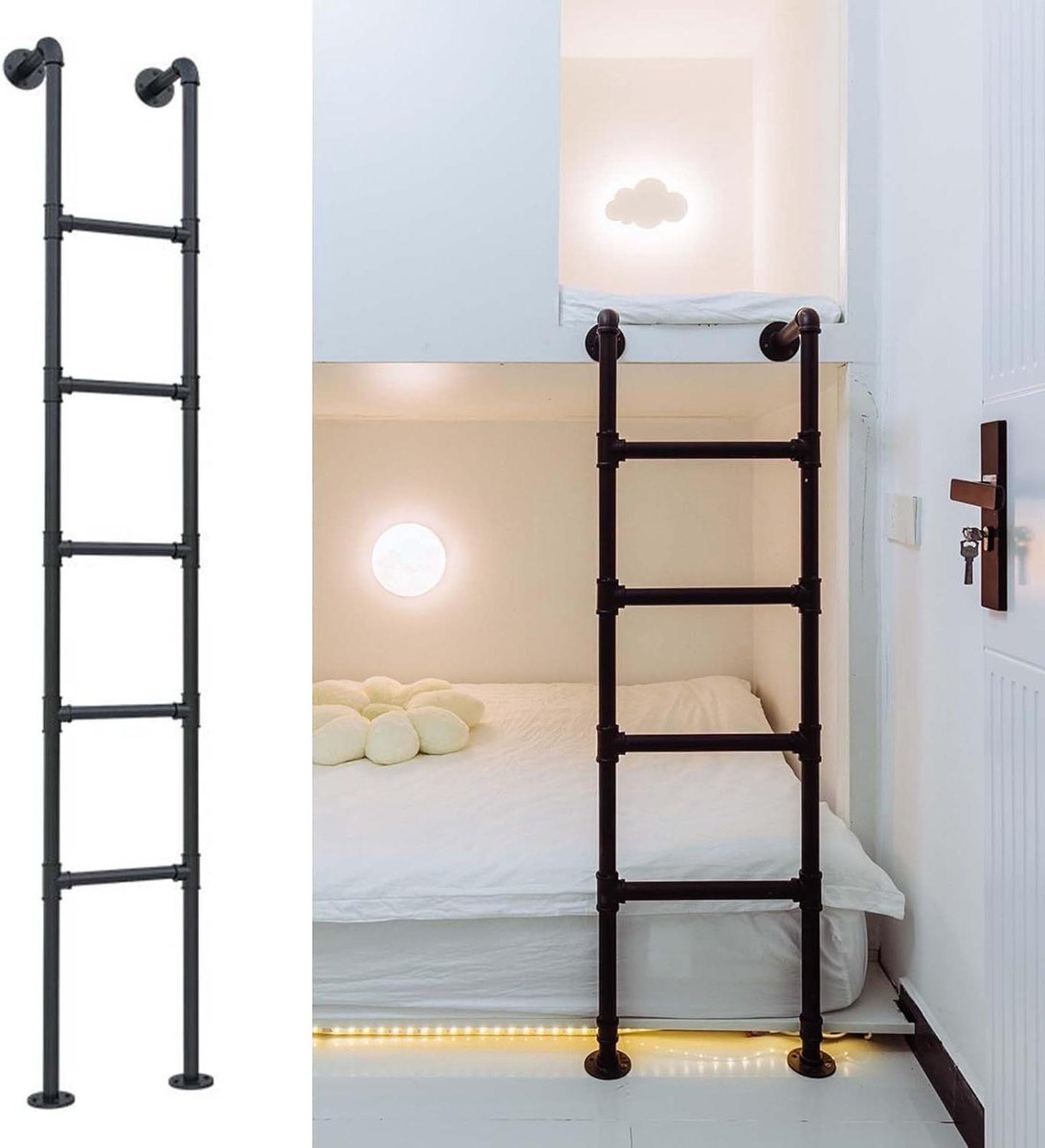 Stapelbed Ladder - Klimladder Zolder - Veilig Klimmen - Aanpasbare Lengte - 140 cm - Zwart