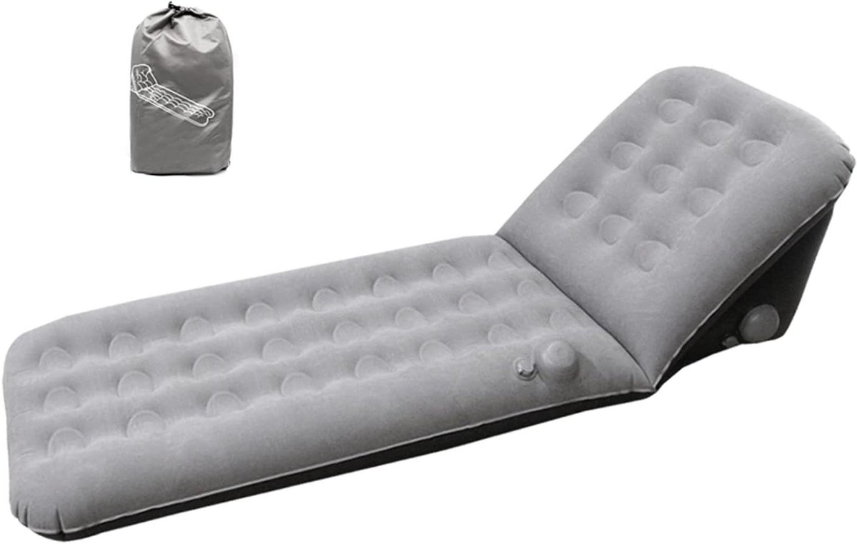 Zelfopblaasbare campingmat - Kampeer slaapmat - Outdoor kamperen - Met rugleuning - 200 x 60 cm - Grijs