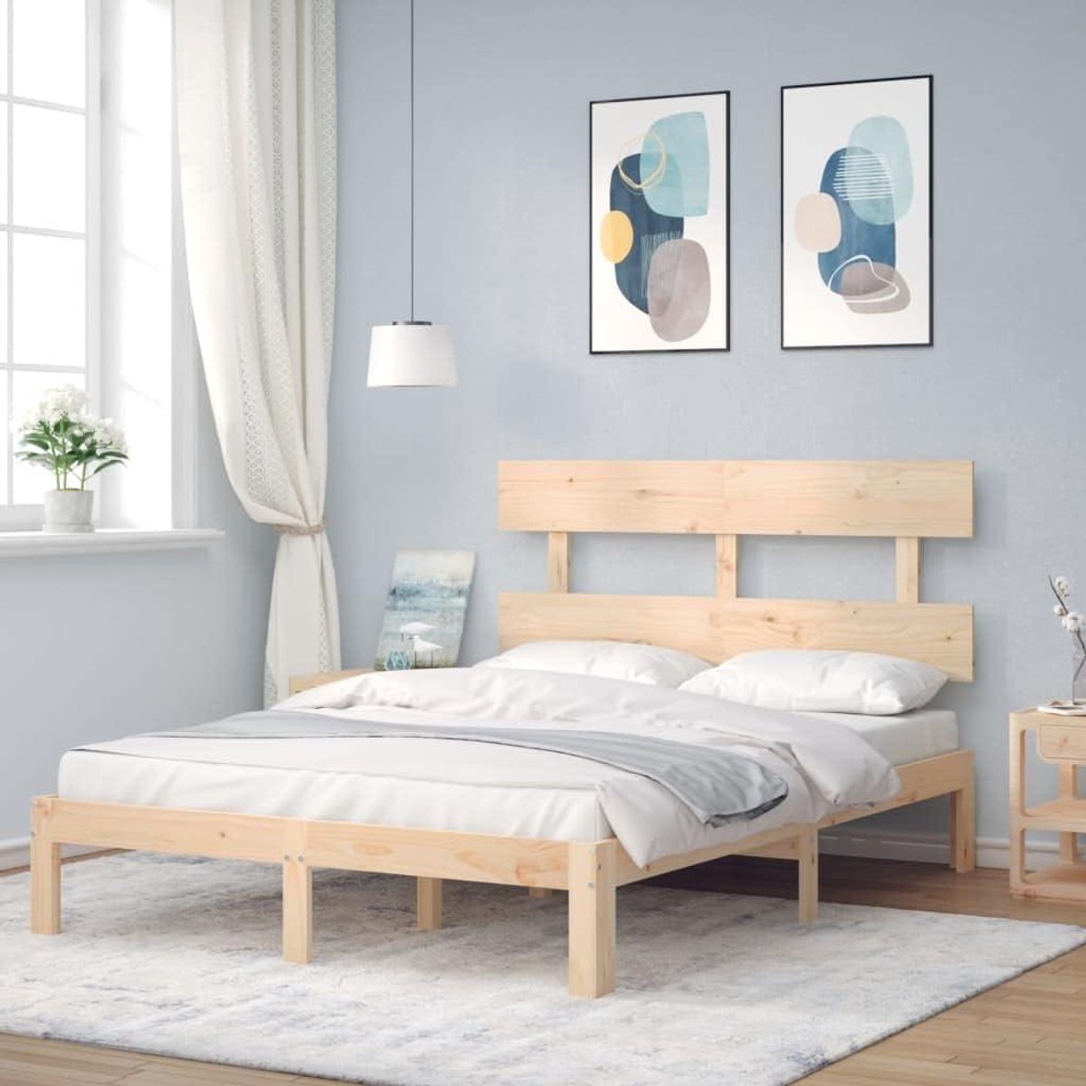 Houten Bedframe - Platform Bed - Slaapkamer Inrichting - Massief Grenenhout - 140x190 cm - Naturel