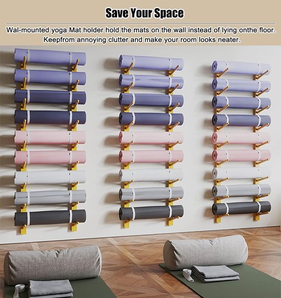 Yogamat Houder - Opbergrek Matten - Sportspullen Organiseren - Massief Houten Constructie - 9 Lagen 156 cm - Houtkleur van Yogamat — afbeelding 4