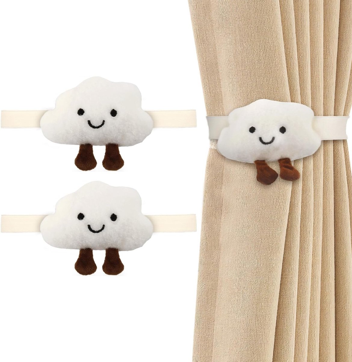 Gordijnclips met Wolkenmotief, 2 Stuks, 40 cm Lange Gordijnhaken voor Kinderkamer Decoratie, Creatieve Gordijnhouders, Schattige Raamdecoratie