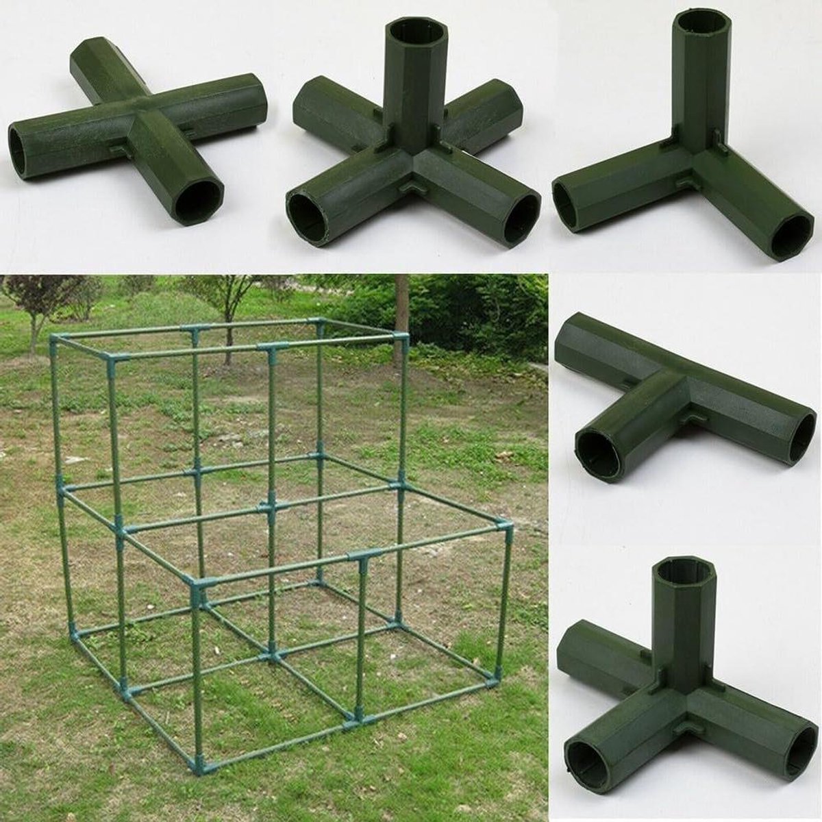 Tuinbouw Connectoren - Frame Onderdelen - Kas Constructie - Voor Diverse Buizen - 16-17 mm - Donkergroen