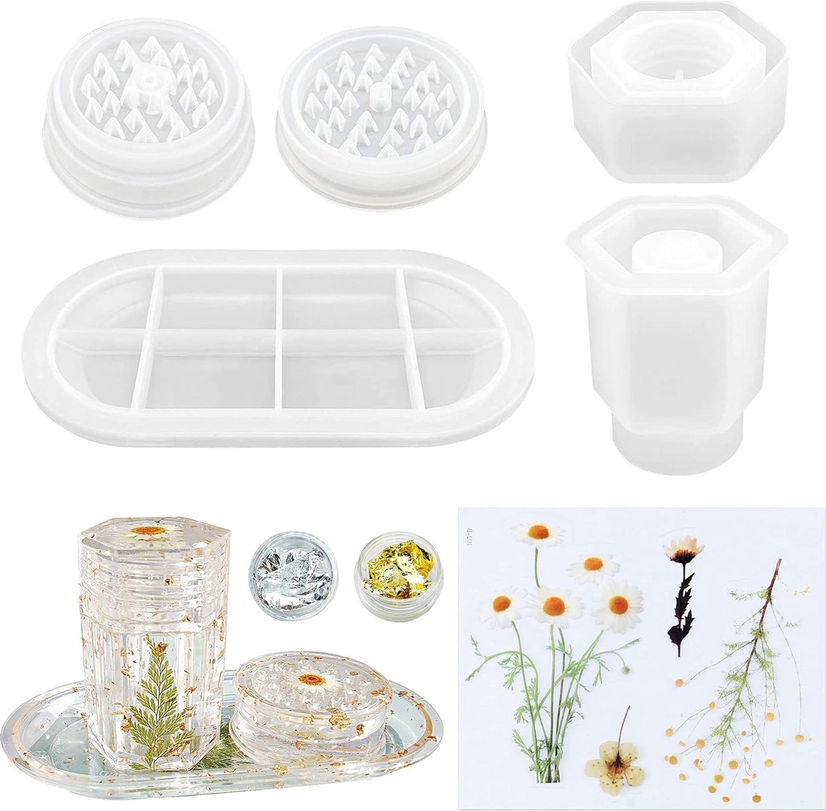 3 Stuks Grote Gietmallen voor Harsvormen, Glas Silicoon Mallen voor Sieraden, Drogen Bloemen en Goudfolie voor DIY Creaties en Opslag