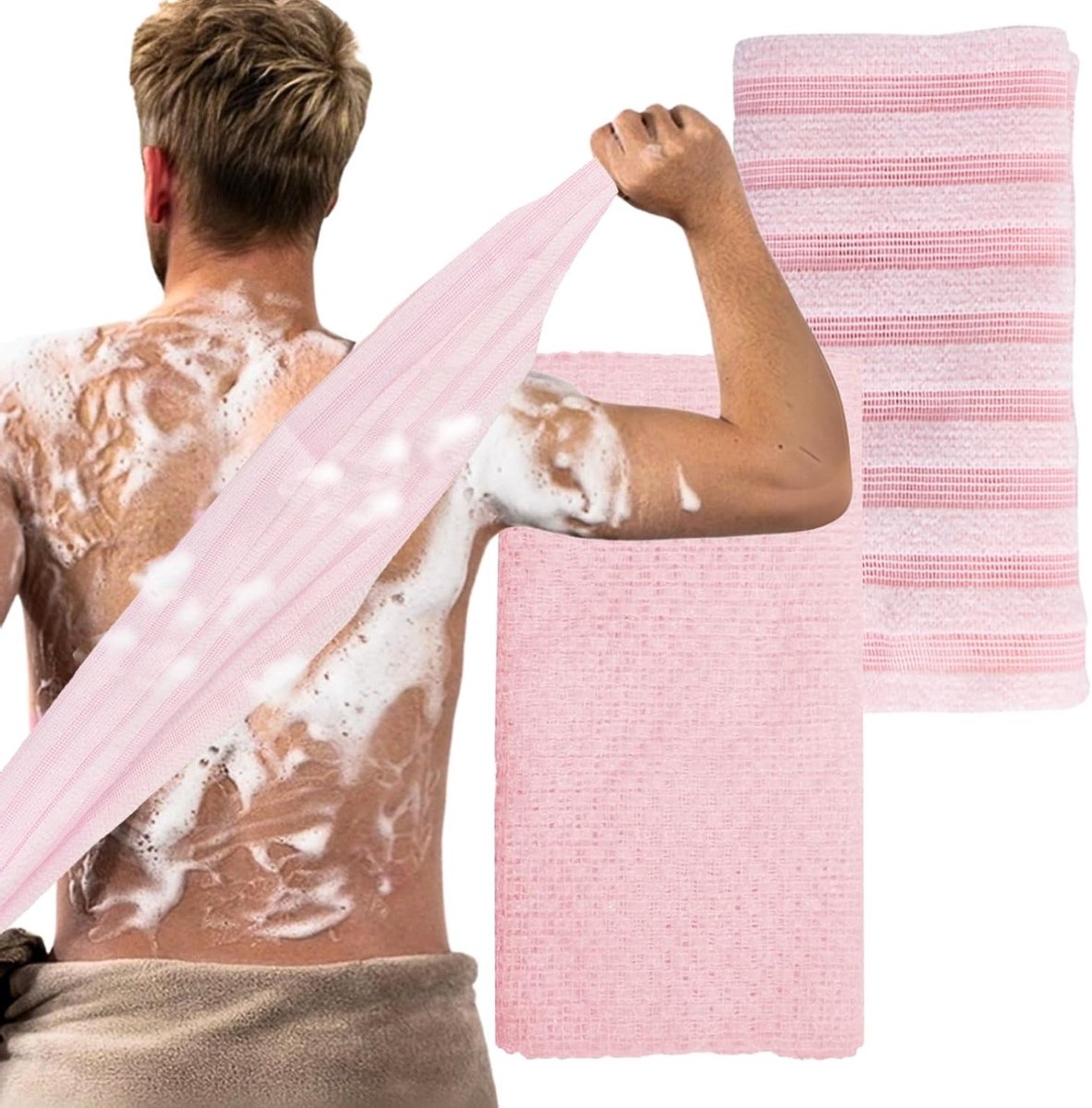 2 Stuks Peeling Handdoeken voor Diepe Reiniging, Lichaamspeeling, Bad- en Douche Spons voor Vrouwen en Mannen (Roze)