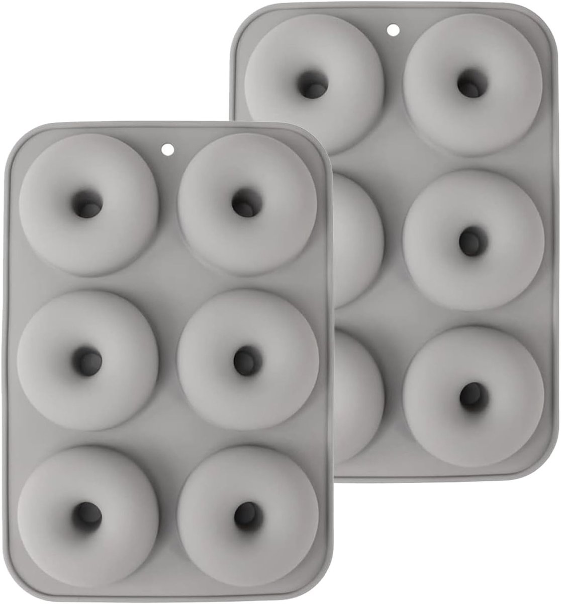 Allecto Plus - Silicone Donutvorm 6 stuks - Anti-aanbaklaag - voor Muffins Bagels Koekjes Taarten - Grijs - 2 Stuks