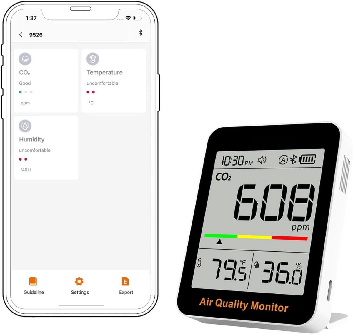 TYR® CO2 Meter - Luchtkwaliteitsmeter - Thermometer - Wit - 3cm x 10cm x 10cm