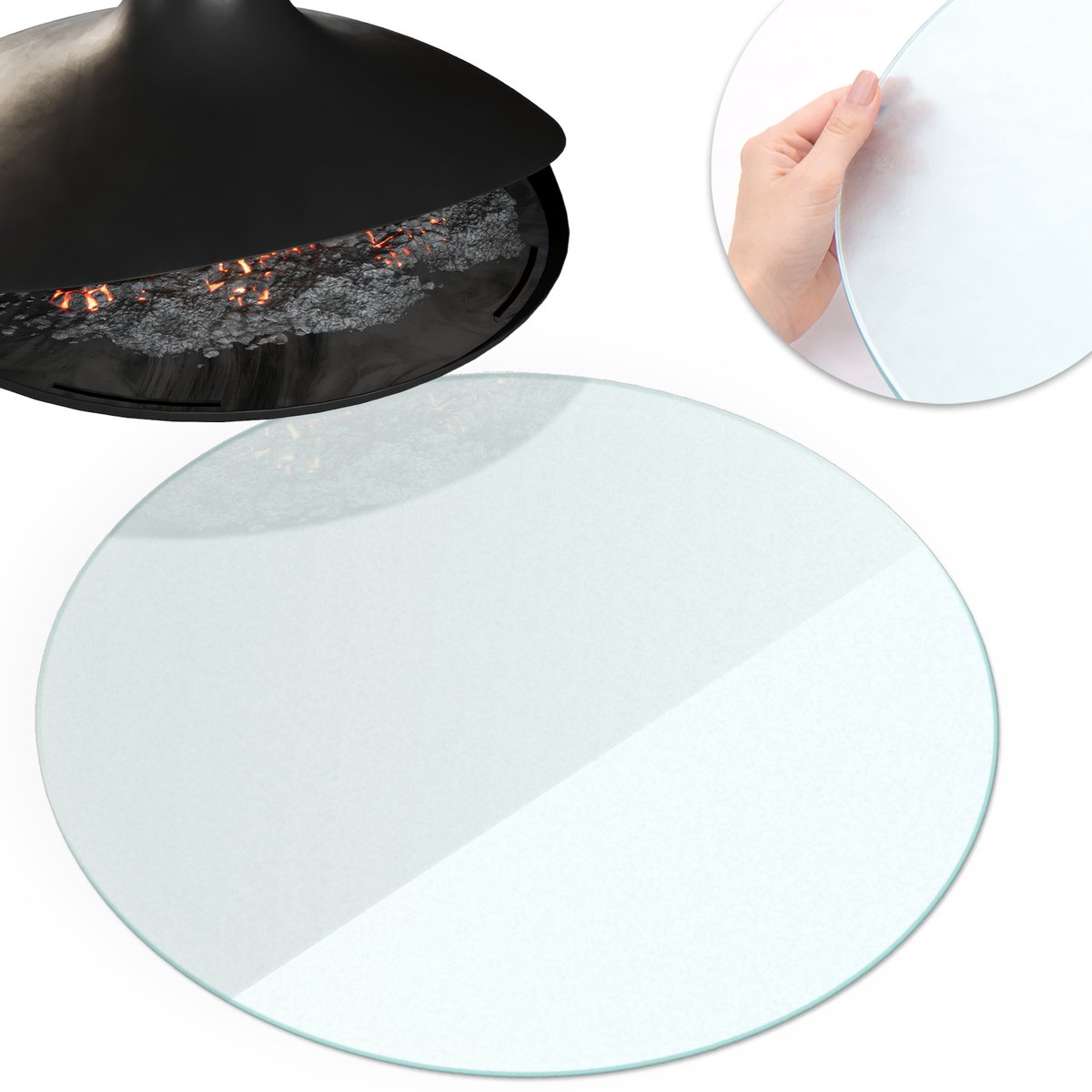 Wallfluent - Kachel vloerplaat - fi100cm - Halftransparant Rond - Plaat voor onder kachel - Glazen vloerbescherming