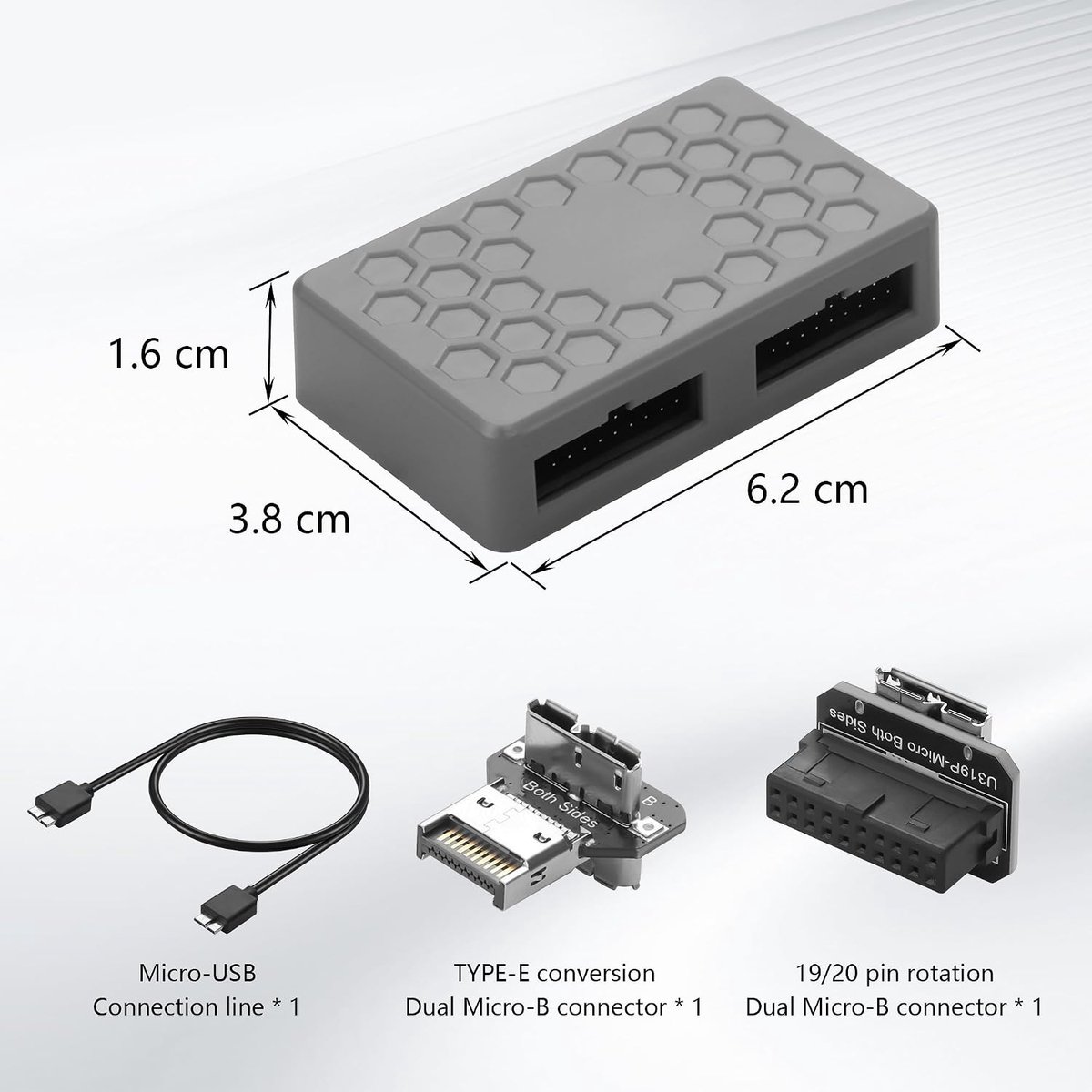 GINTOOYUN Dubbel moederbord 19Pin Interface Extender met 19Pin naar Micro-B Dubbelzijdige Adapter & Type E naar - ShopVlot