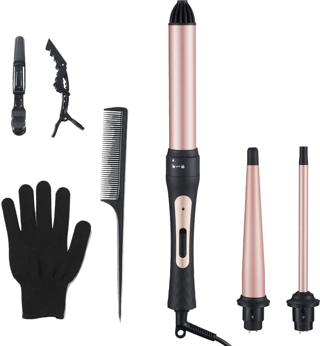 ECTEATOY® 3-in-1 Krultang Set - 9 tot 32 mm- Snelle Verwarming 60-210°C - Inclusief Hittebestendige Handschoen - Zwart