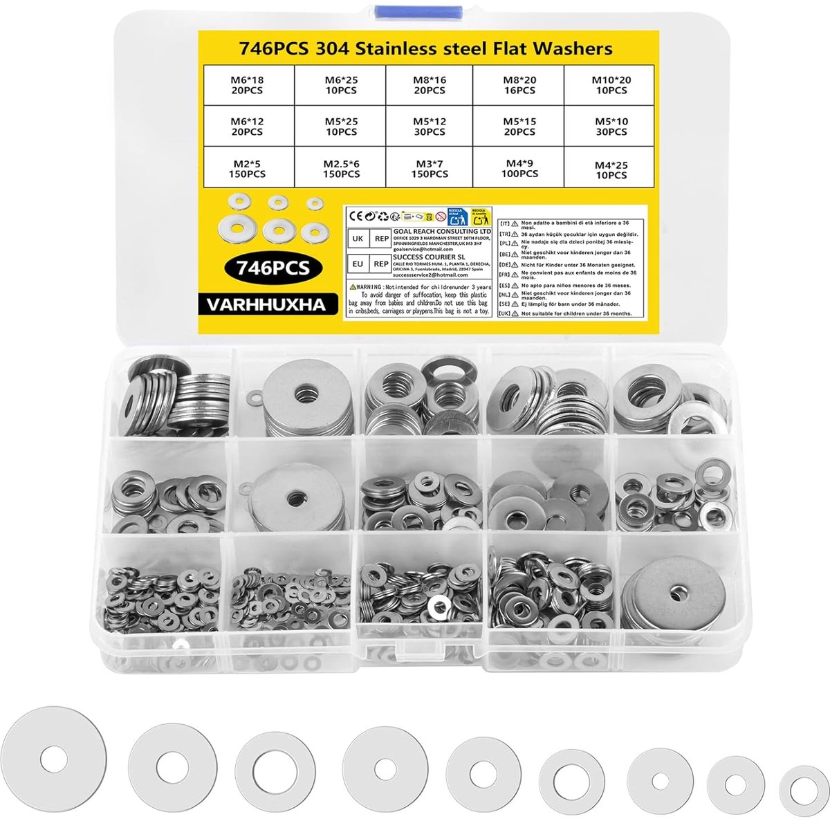 Washers, 746st, M2-M10, stainless steel, Assortment - ShopVlot
