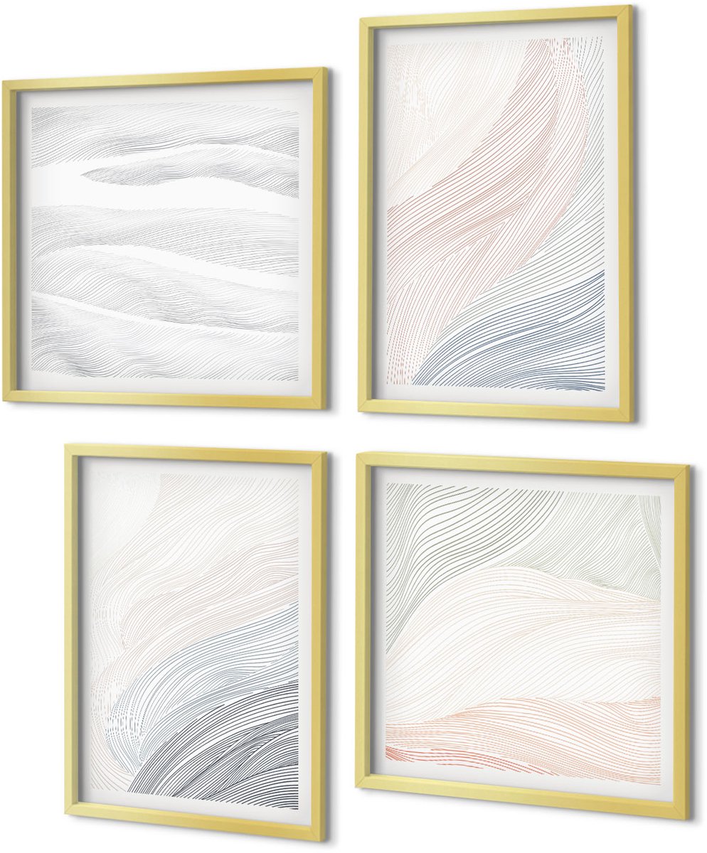 Coloray 4-Delige Schilderij Set - Abstracte golven schilderij op karton met pastelkleuren - 40 x 40 cm en 40 x 60 cm - Moderne Wanddecoratie - Slaapkamer - Woonkamer Decoratie