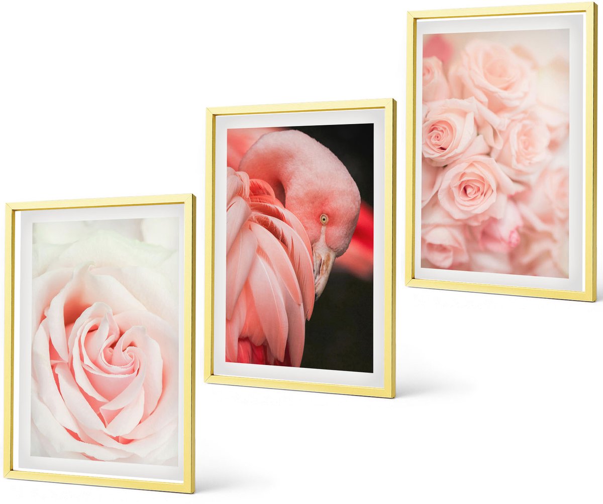 Coloray 3-Delige Schilderij Set - Rustige Meren Met Berglandschap En Boot - 40 x 40 cm En 40 x 60 cm - Decoratieve Schilderijen - Wanddecoratie - Hal - Woonkamer Decoratie