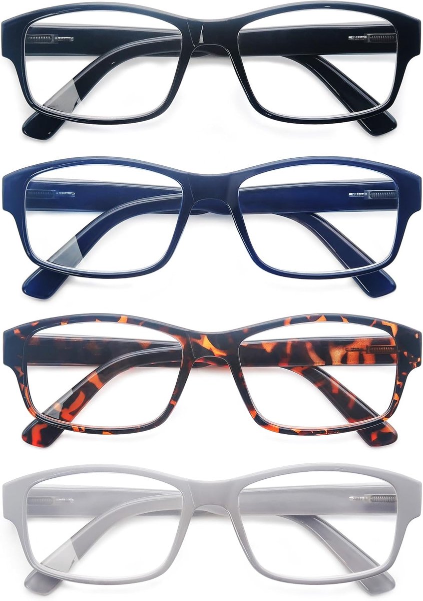 HEEYYOK Reading Glasses for Men and Women, Lightweight Fashionable High-Quality Spring Hinges, Pack of 4, Colour Mix - ShopVlot