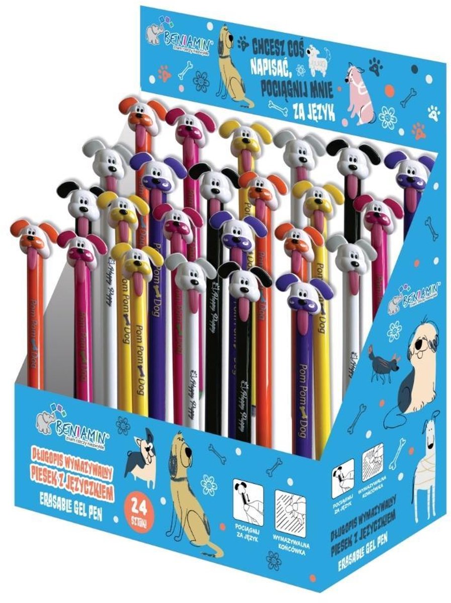 Uitwisbare Pen Hondje met Blauwe Inkt - 24 Stuks