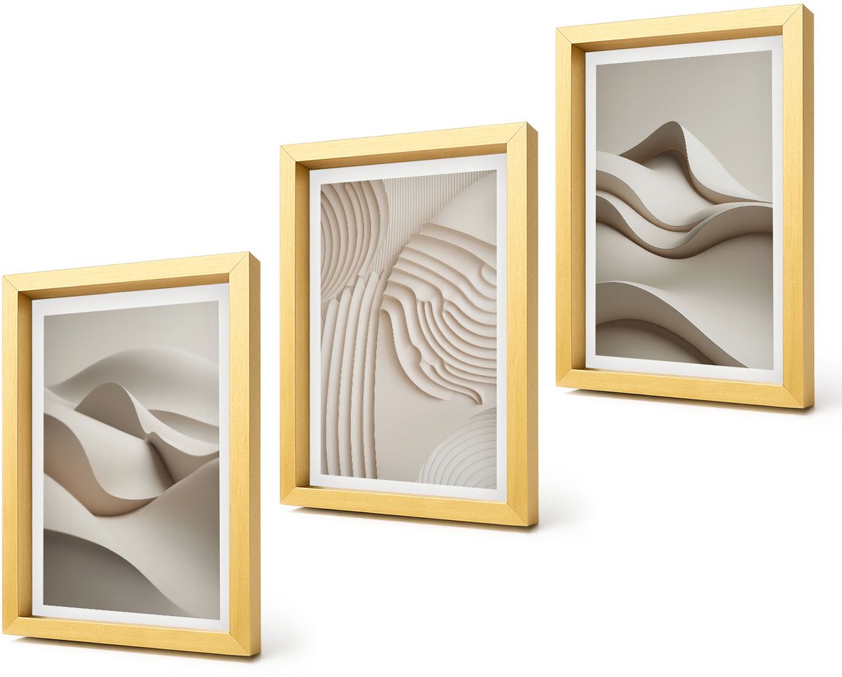 Coloray 4-Delige Schilderij Set - Abstracte golven en structuren in beigetinten - 20 x 30 cm - Schilderijen Set - Wanddecoratie - Woonkamer - Decoratieve Schilderijen