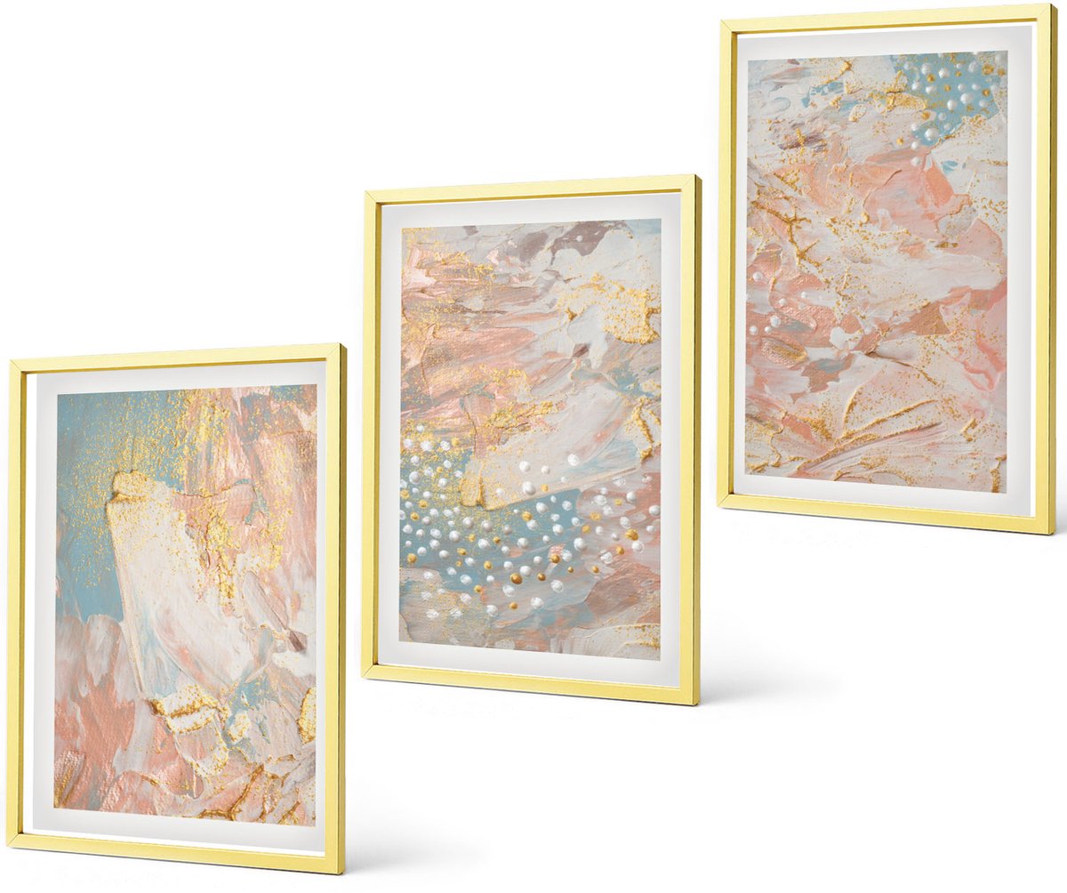 Coloray 3-Delige Schilderij Set - Abstracte Patronen In Pastelkleuren En Textuur - 40 x 40 cm En 40 x 60 cm - Decoratieve Muurdecoratie - Slaapkamer - Stijlvolle Muurdecoratie