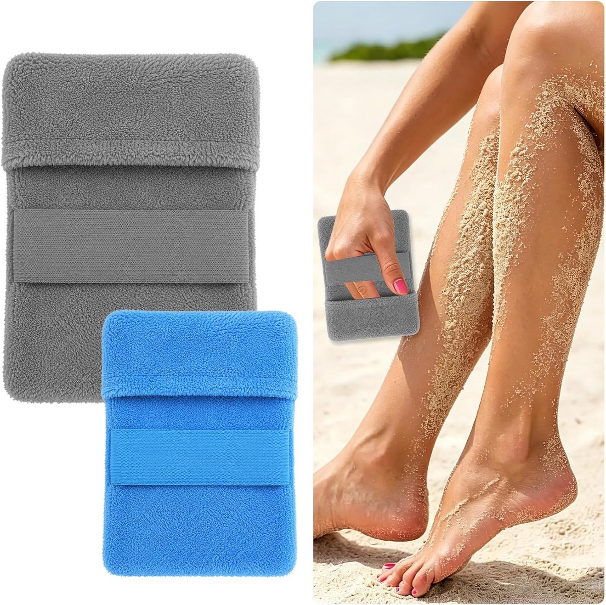Ulisem - Zandverwijderaar Strand - Zandverwijderingszak - 2 Stuks - Talkvrij - Herbruikbare Zandverwijderaar - Zacht voor de Huid - Voor Kinderen en Volwassenen - Strand en Vakantie - Grijs + Blauw