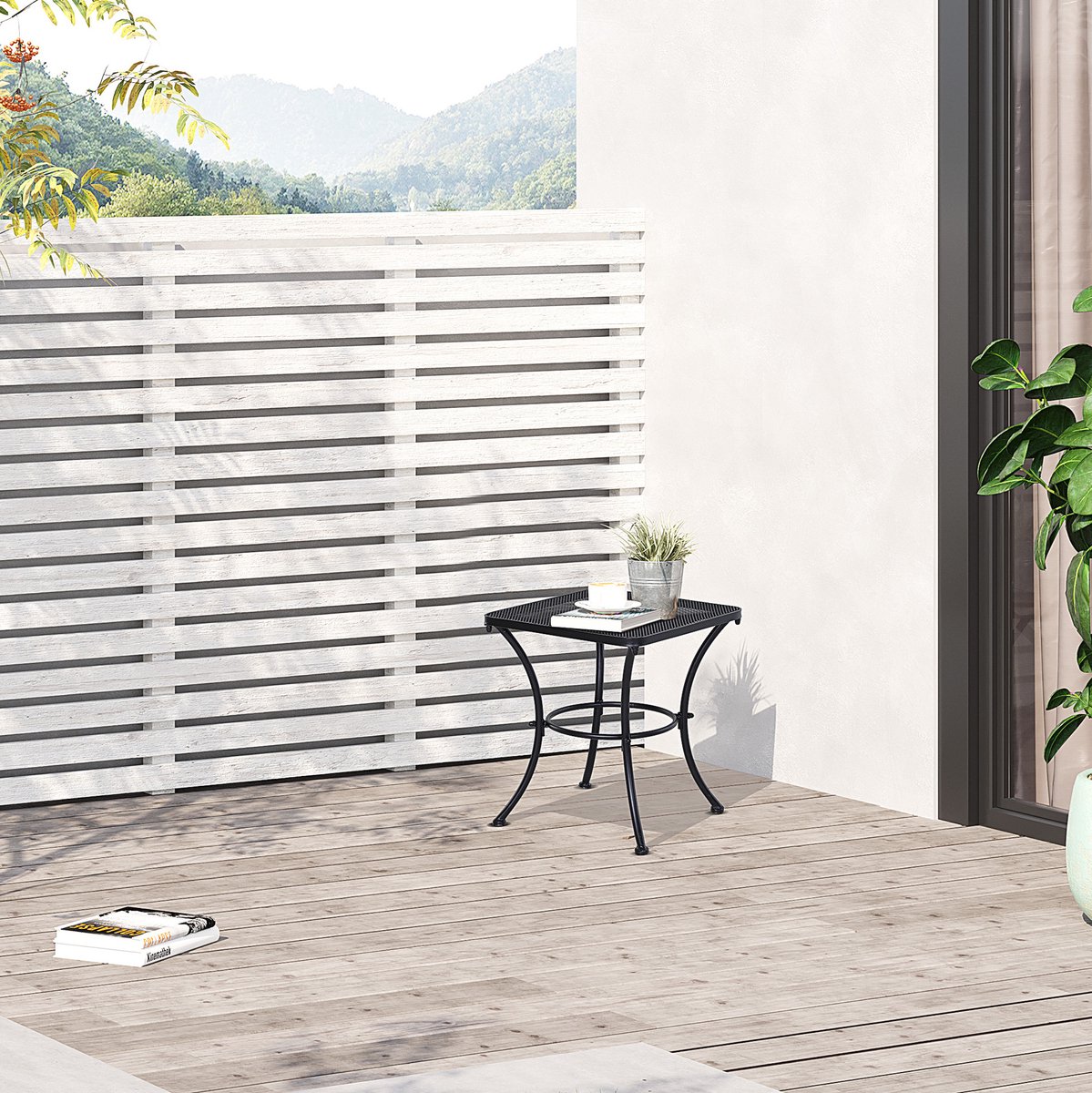 MIVRAY Bijzettafel Stijlvol Buiten Design Met Metaal En Gaas Tafelblad Voor Balkon Terras En Tuin Zwart 45 X 45 X 50 Cm