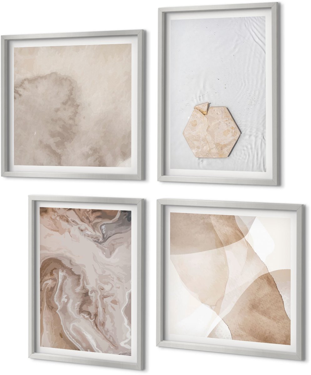 Coloray 4-Delige Schilderij Set - Abstracte vormgeving geïnspireerd door de natuur. - 40 x 40 cm en 40 x 60 cm - Muurdecoratie - Wanddecoratie - Slaapkamer - Decoratieve Schilderijen