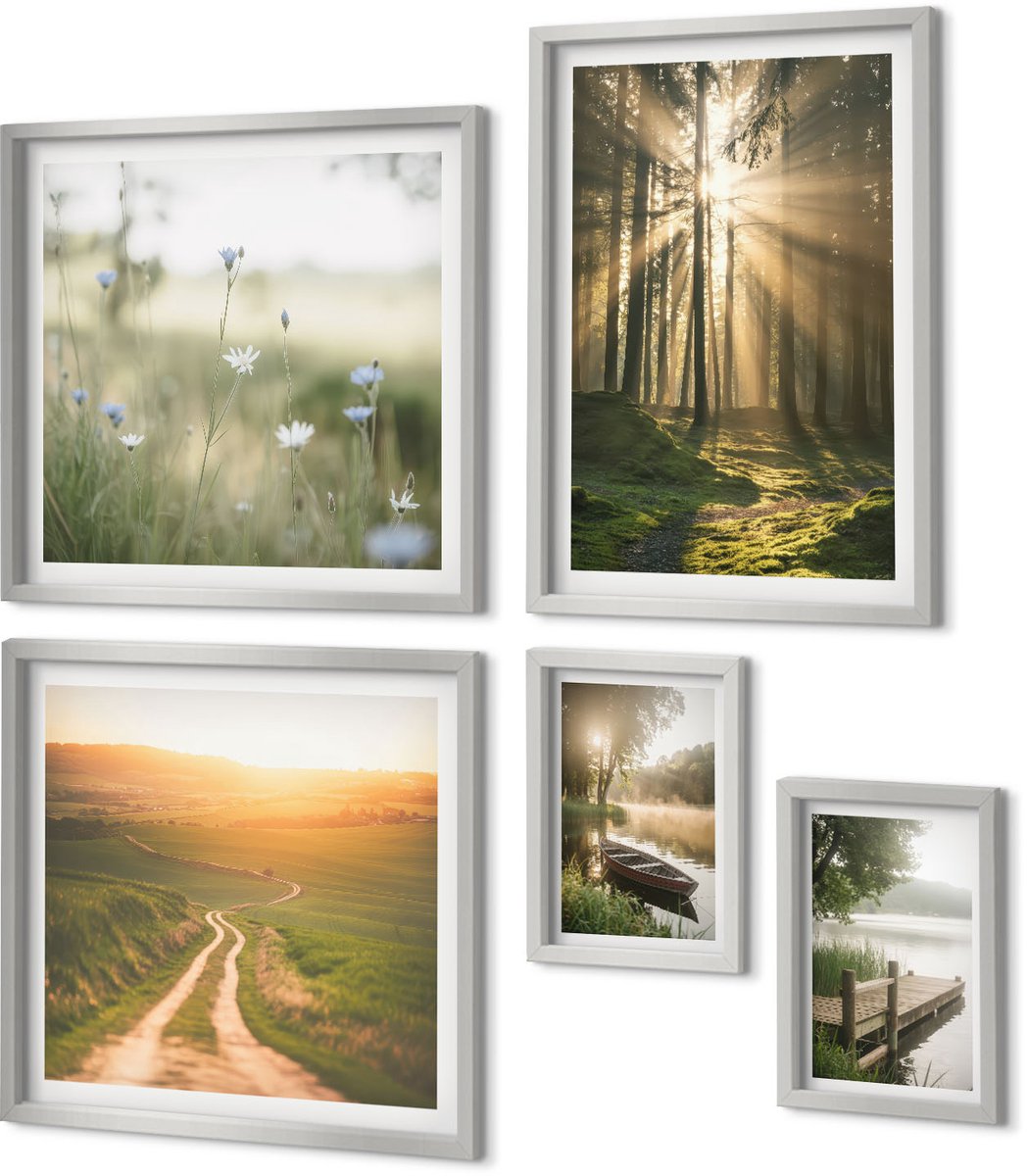 Coloray 5-Delige Schilderij Set - Geschilderde Citrusvruchten En Kustlandschappen - 20 x 30 cm - Muurdecoratie - Wanddecoratie - Slaapkamer - Moderne Wanddecoratie