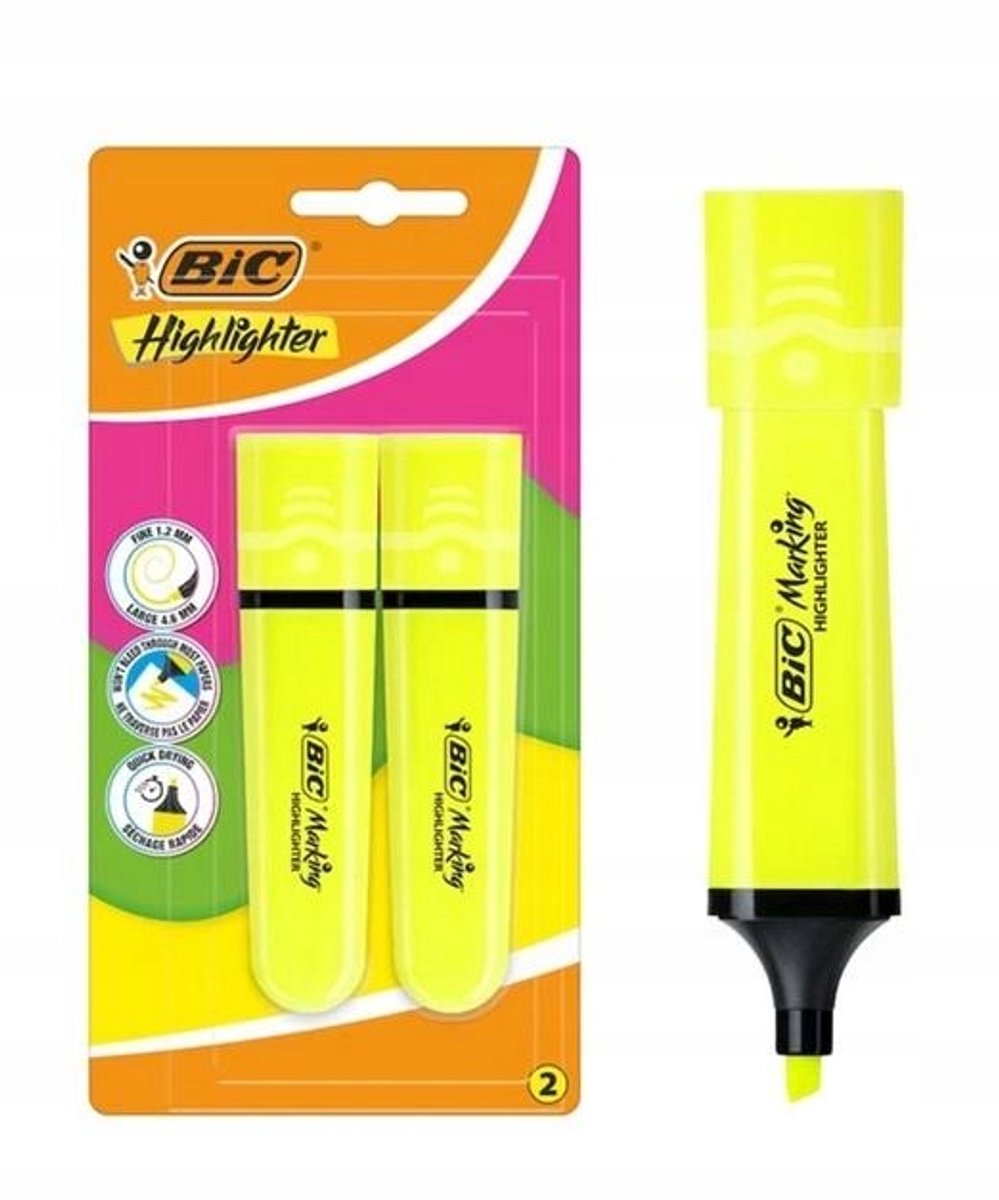 BIC Flat Neon Gele Markers - Set van 2