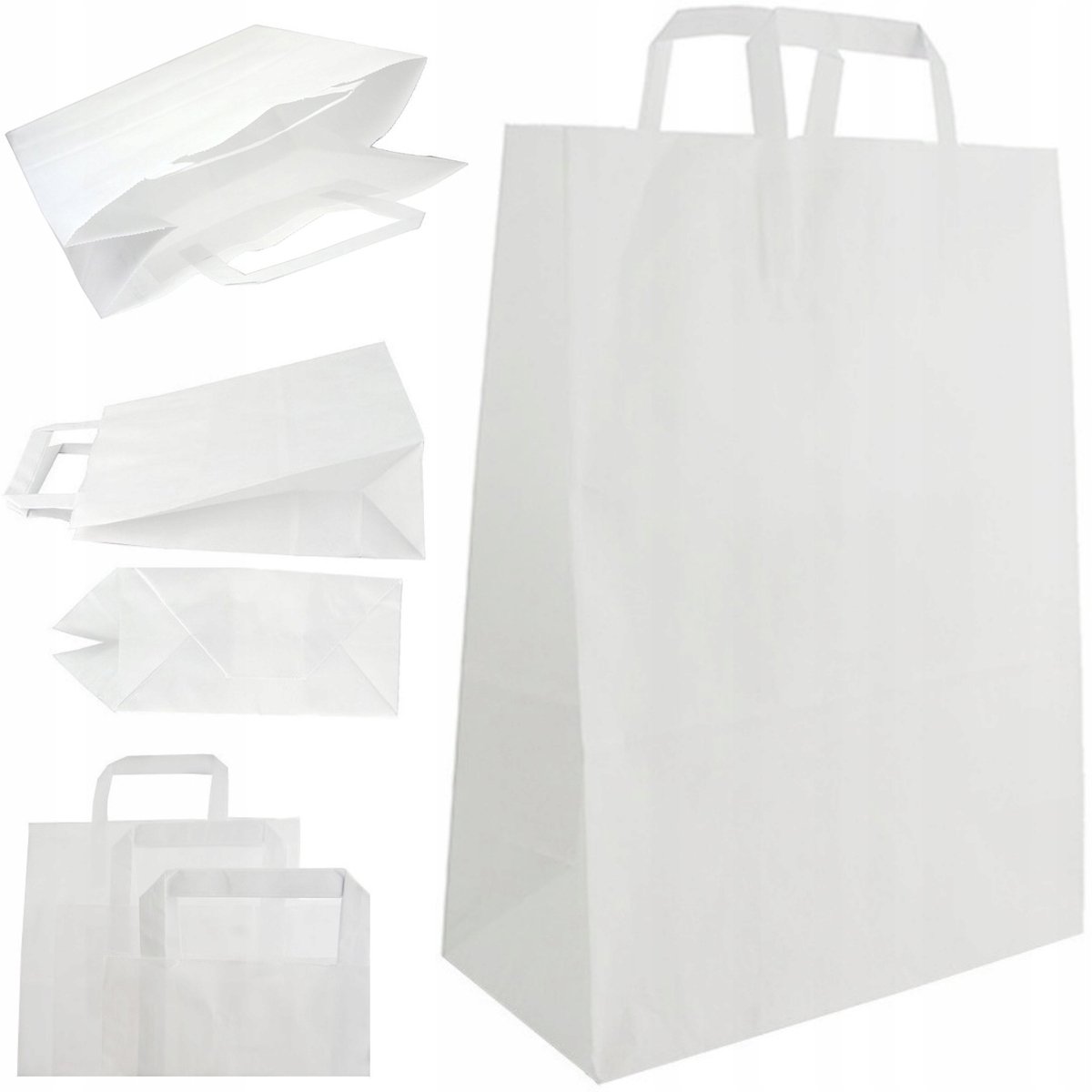 200x Witte Papieren Draagtassen Eco 32x16x43cm - Sterk & Milieuvriendelijk