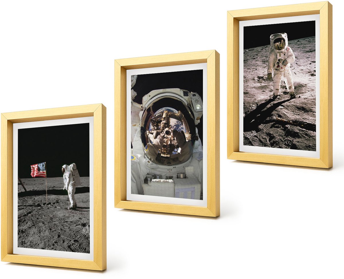 Coloray 4-Delige Schilderij Set - Foto's van astronauten die op de maan landen - 20 x 30 cm - Wanddecoratie - Muurdecoratie - Woonkamer