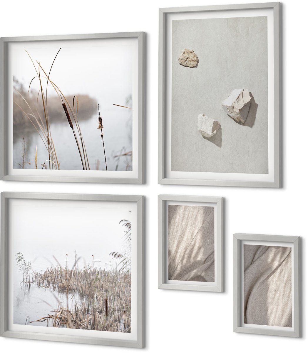 Coloray 5-Delige Schilderij Set - Patronen In Het Zand: Lineaire Geometrische Structuren - 20 x 30 cm - Stijlvolle Muurdecoratie - Kantoor - Decoratieve Schilderijen