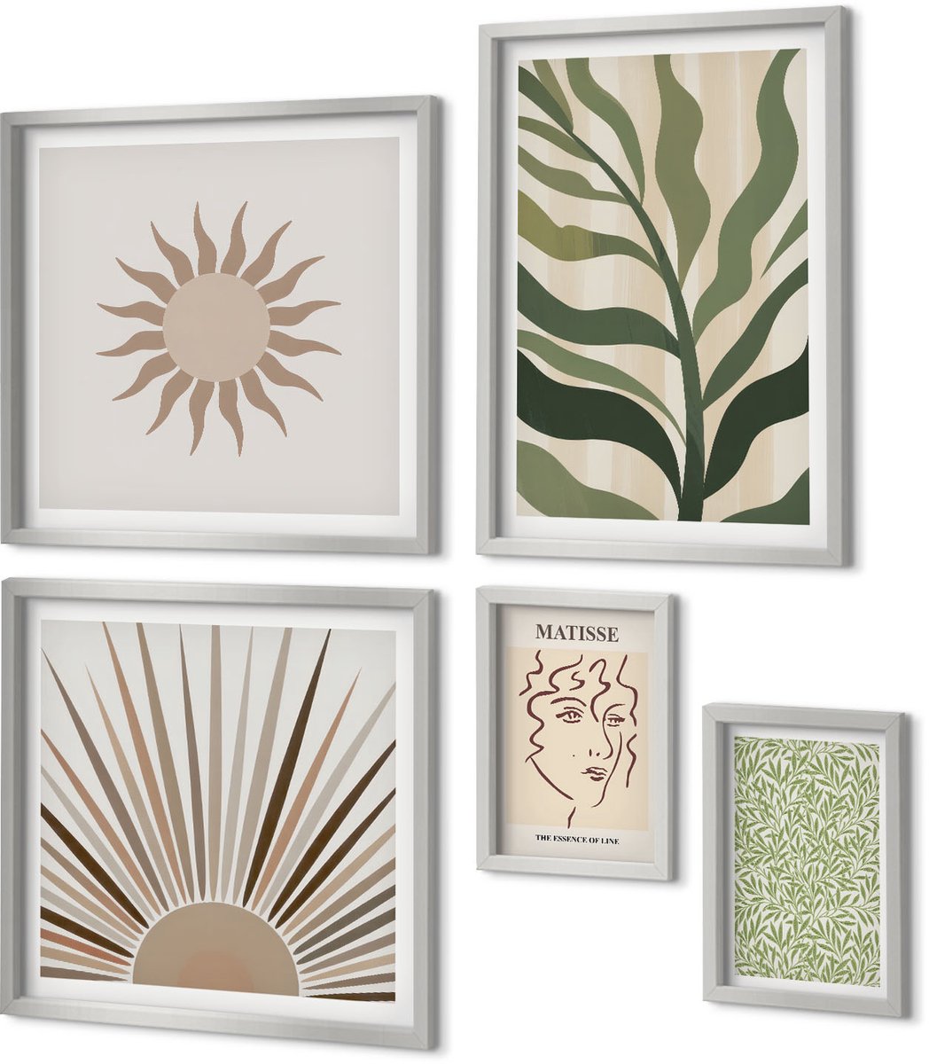 Coloray 5-Delige Schilderij Set - Abstracte Patronen In Beige En Grijze Tinten. - 20 x 30 cm - Muurdecoratie - Wanddecoratie - Hal - Decoratieve Schilderijen