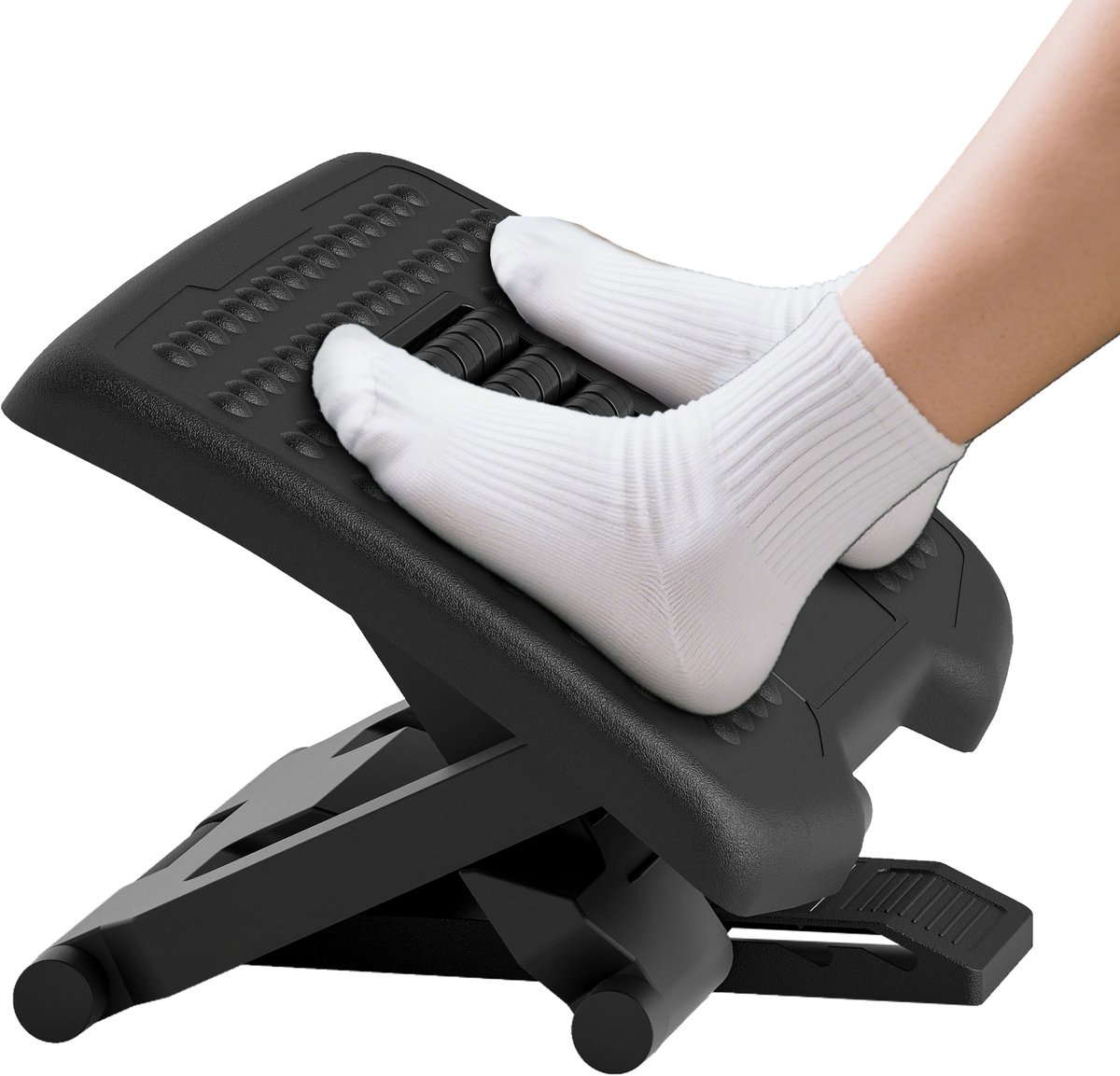 Ergonomische voetsteun voor op kantoor, in hoogte verstelbaar en kantelbaar, antislip met massage-effect, zwart