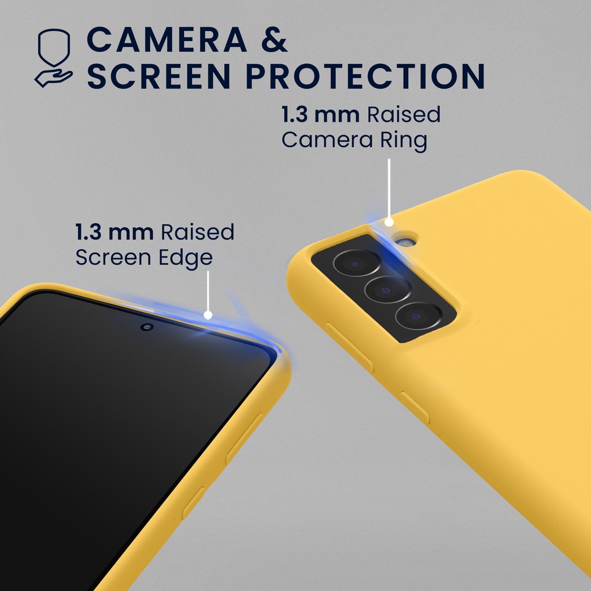 kwmobile hoes met 2x screenprotectors voor Samsung Galaxy S21 – screenprotector van gehard glas – draadloos opladen – stralend geel