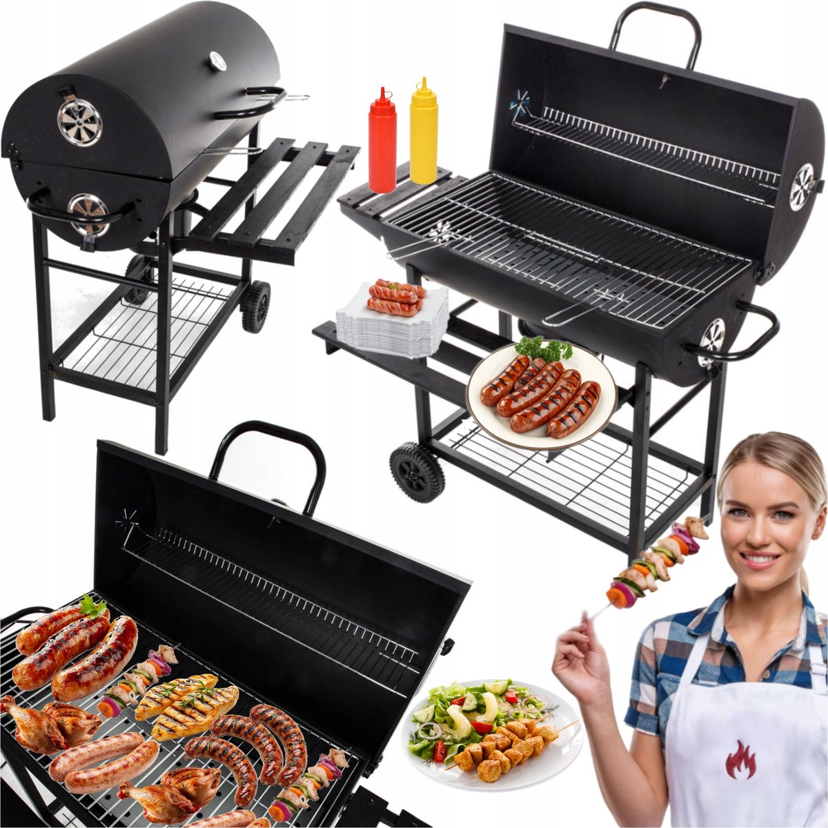 Grote XL Houtskool BBQ Ton met Thermometer en Grote Grilloppervlakte
