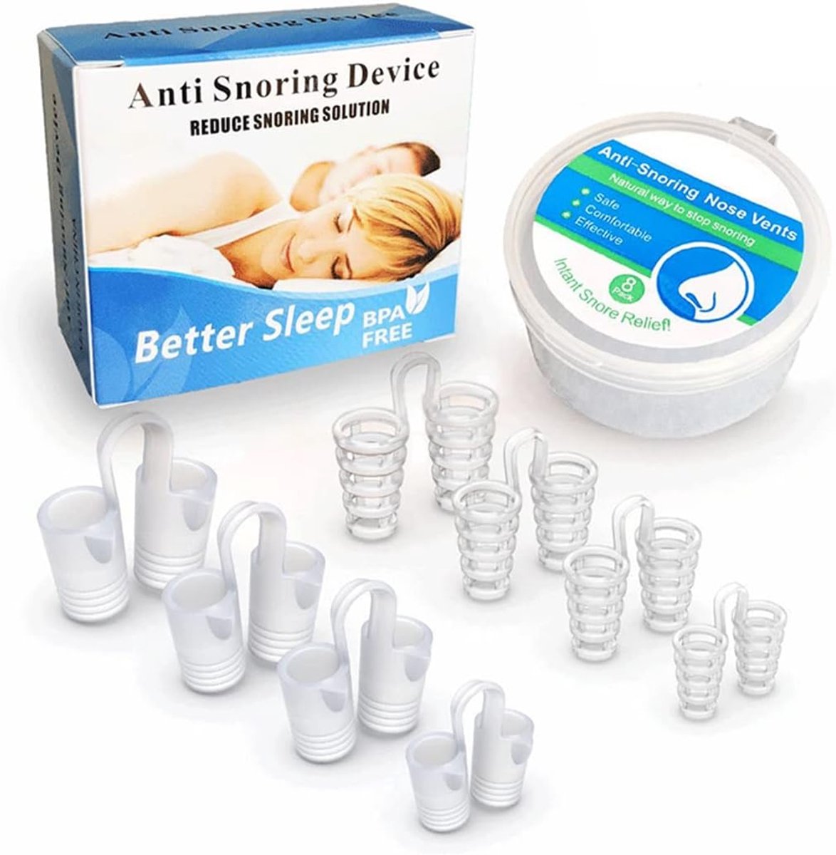 Anti-snoring devices, 8 pieces nose stretcher against snoring, improves breathing for a comfortable sleep, 4 sizes - ShopVlot