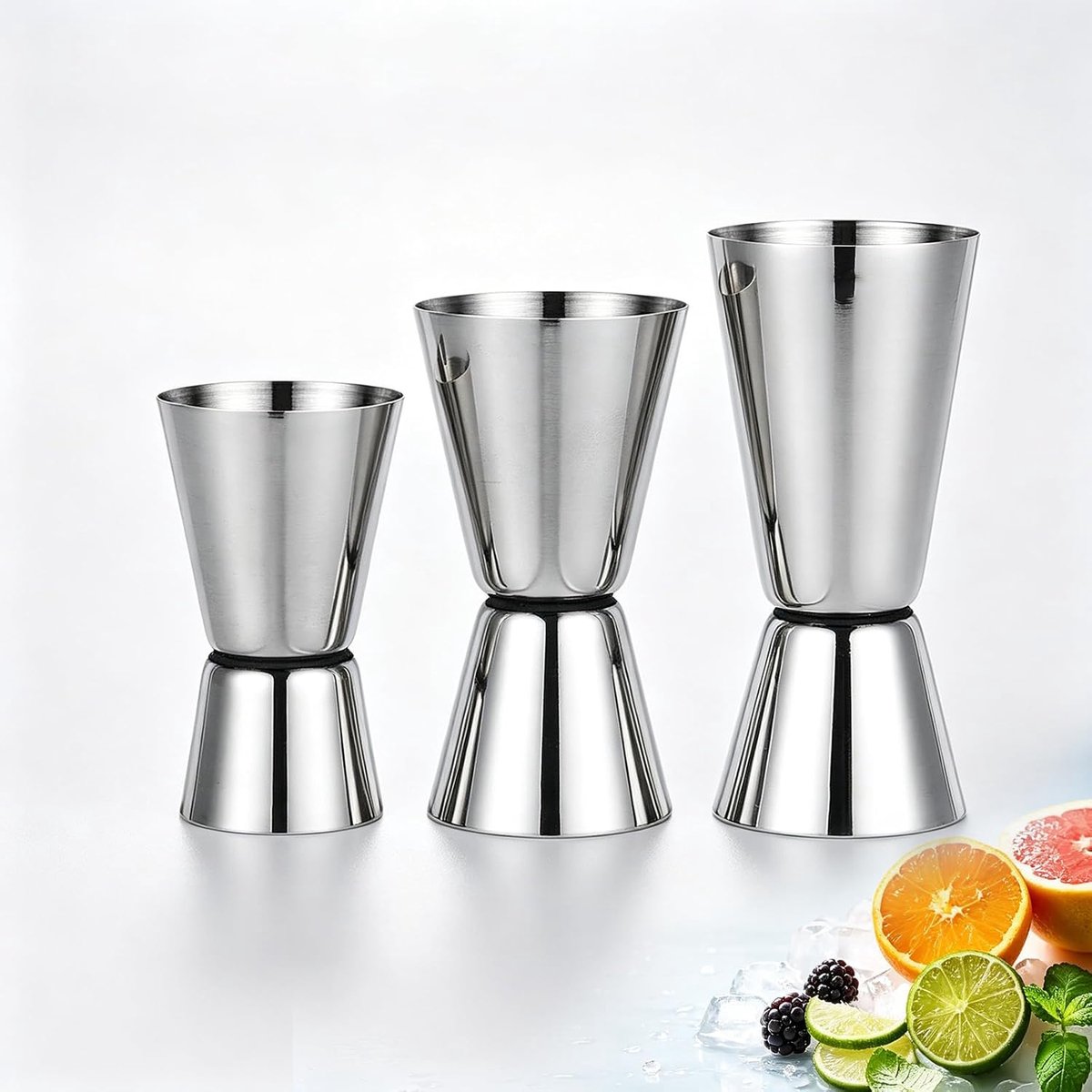 3 stuks cocktailmaatbekers van roestvrij staal, 15/20/25/30/40/50 ml, dubbele koppen, geschikt voor bars en woningen - ShopVlot