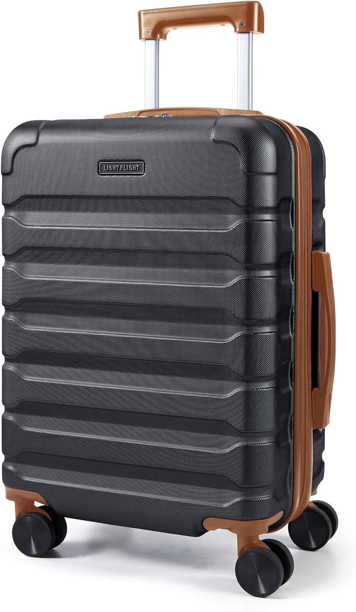 LIGHT FLIGHT Koffer trolley reiskoffer, zwart en bruin, 55 x 38 x 22 cm - ShopVlot