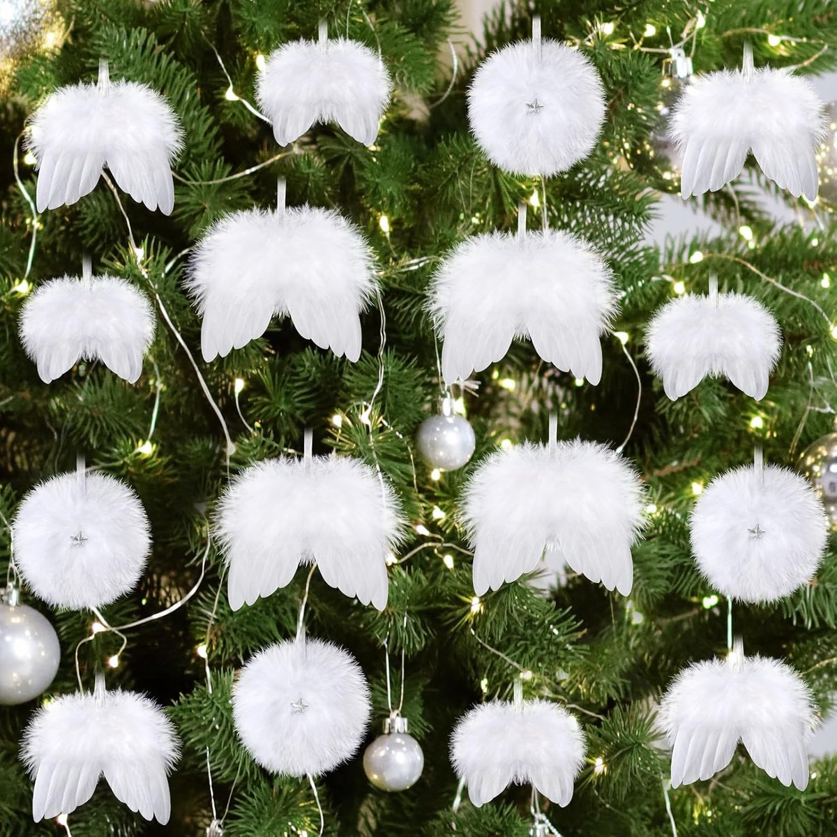 Christmas Tree Decorations White Feathers 16 Pcs Personalized Angel Feather Wings Hanging Ornaments Baubles Pendants - ShopVlot