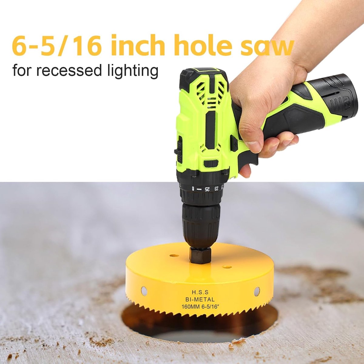 Hole Saw 160 mm, Bimetallic Hole Saw for Wood, with Hexagonal Adapter and Centering Drill Bit for Iron, Aluminium - ShopVlot