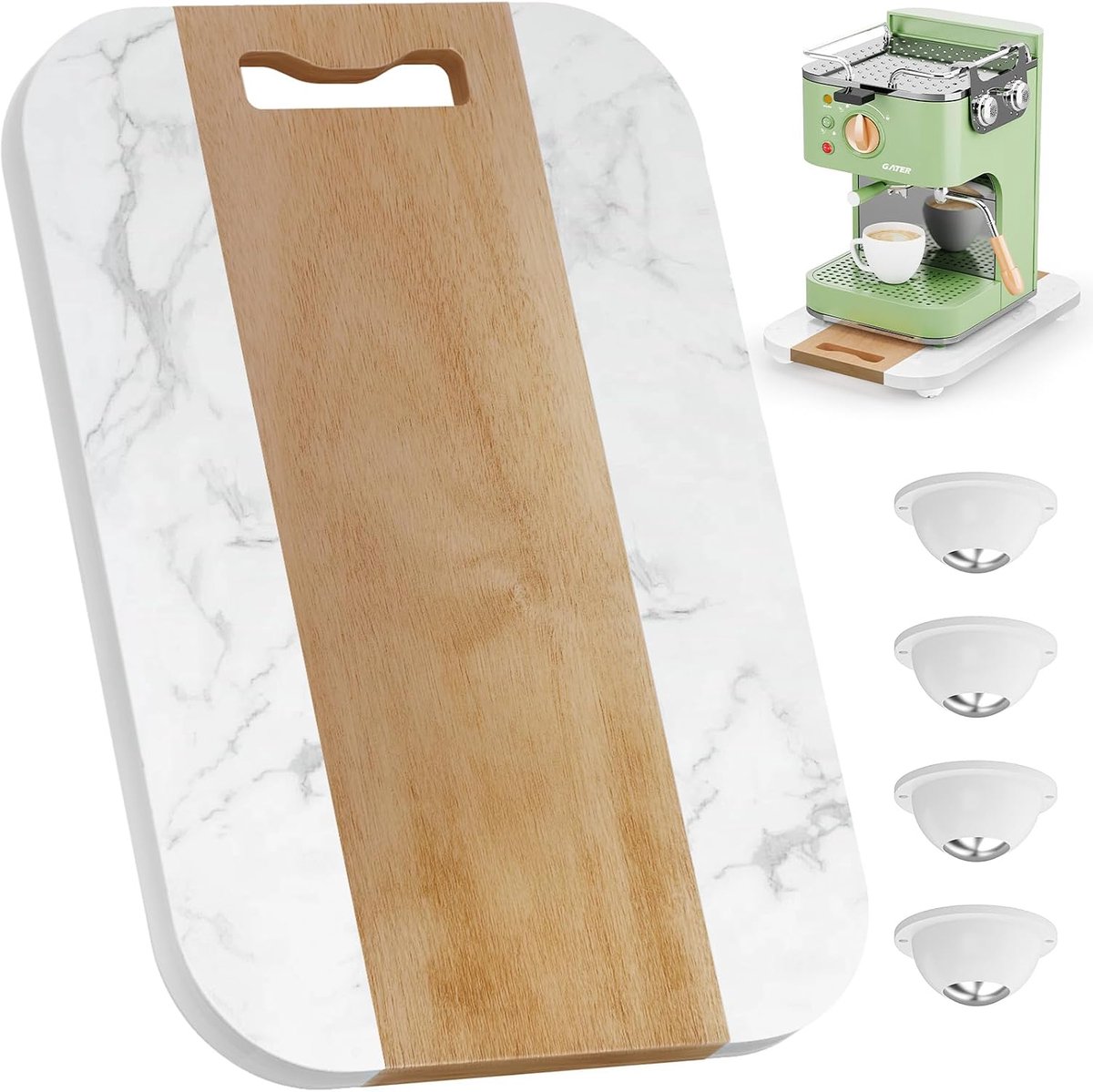 NiHome Appliance Drawer for Coffee Maker, Blender, Airfryer, Toaster – 36 x 24 cm Acacia Wood & Marble, Silent Rolls - ShopVlot